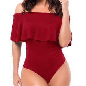 Off The Shoulder Burgundy Bodysuit / Swimsuit